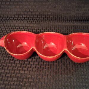Vietri Rosso Vecchio Red 3 Part Divided Condiment Serving Dish, Made in Italy